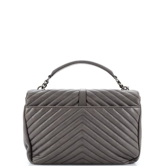 Saint Laurent Classic Monogram College Bag Matelasse Chevron Leather Large Gray - Picture 3 of 12